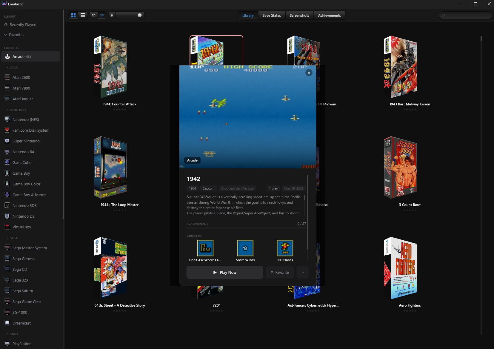 Game card showing earned RetroAchievements badges